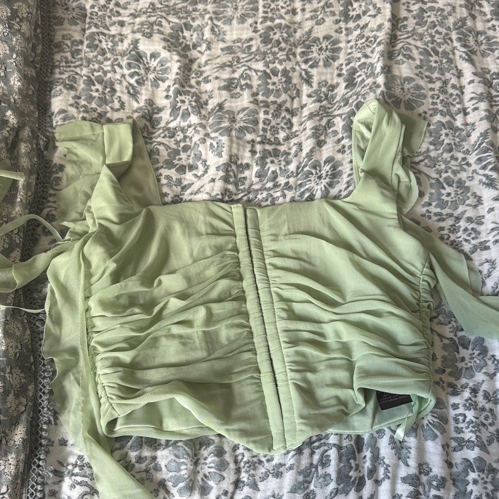Sage Light Green Ruched Blouse